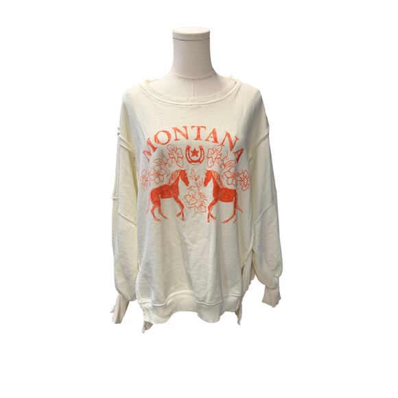 Free People We The Free Graphic Camden Pullover Sweatshirt Coconut Combo Montana - Picture 4 of 7
